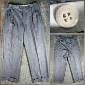 Samuelsohn Dress Pants 37x31 Blue Pleated Front Wool Trousers Cuffed